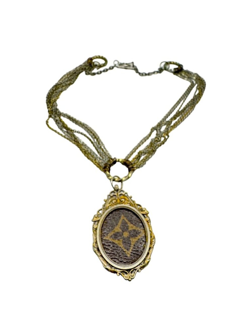 Vintage Luxury Canvas Pendant Necklace | Ornate Gold Frame | Layered Mixed Metal - Picture 5 of 10